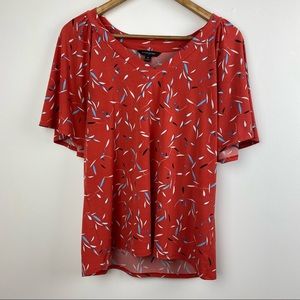 Banana Republic Feather Print Flutter Sleeve V-Neck Blouse